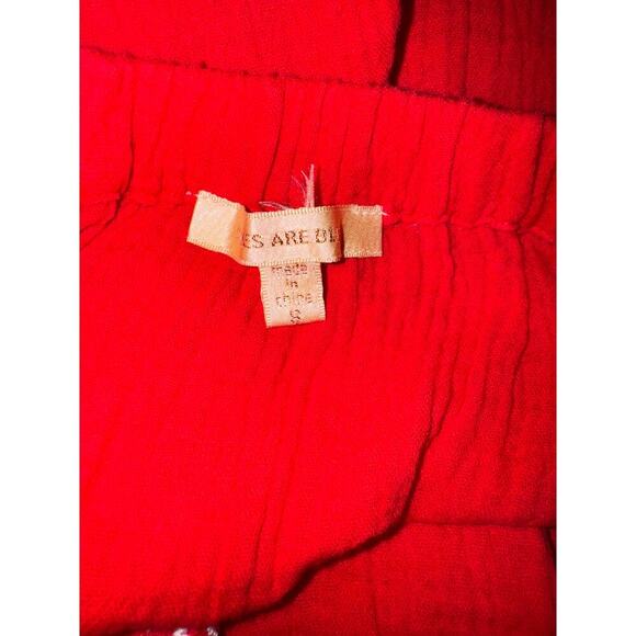 Skies are Blue Cotton Embroidered On or Off Shoulder Mini Dress Red Small - Picture 3 of 4